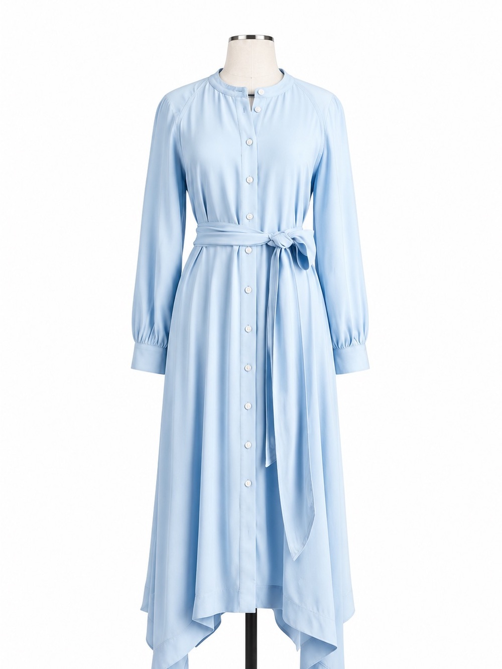 J.Crew Light Blue Viscose Button-Front Belted Midi Dress Size L NWT